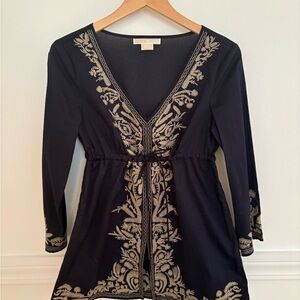Navy and Gold Embroidered Tunic Top